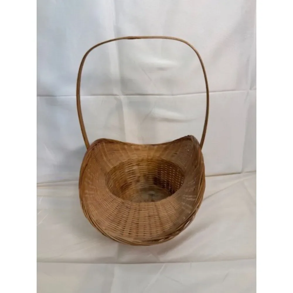 Small Woven Wicker Flower Gathering Basket With Handle Hat Shape Cottage Farm